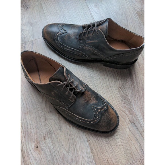 Frye Paul Brogue Wingtip Oxford Leather Dress Shoes Mens 8.5 Distressed Black